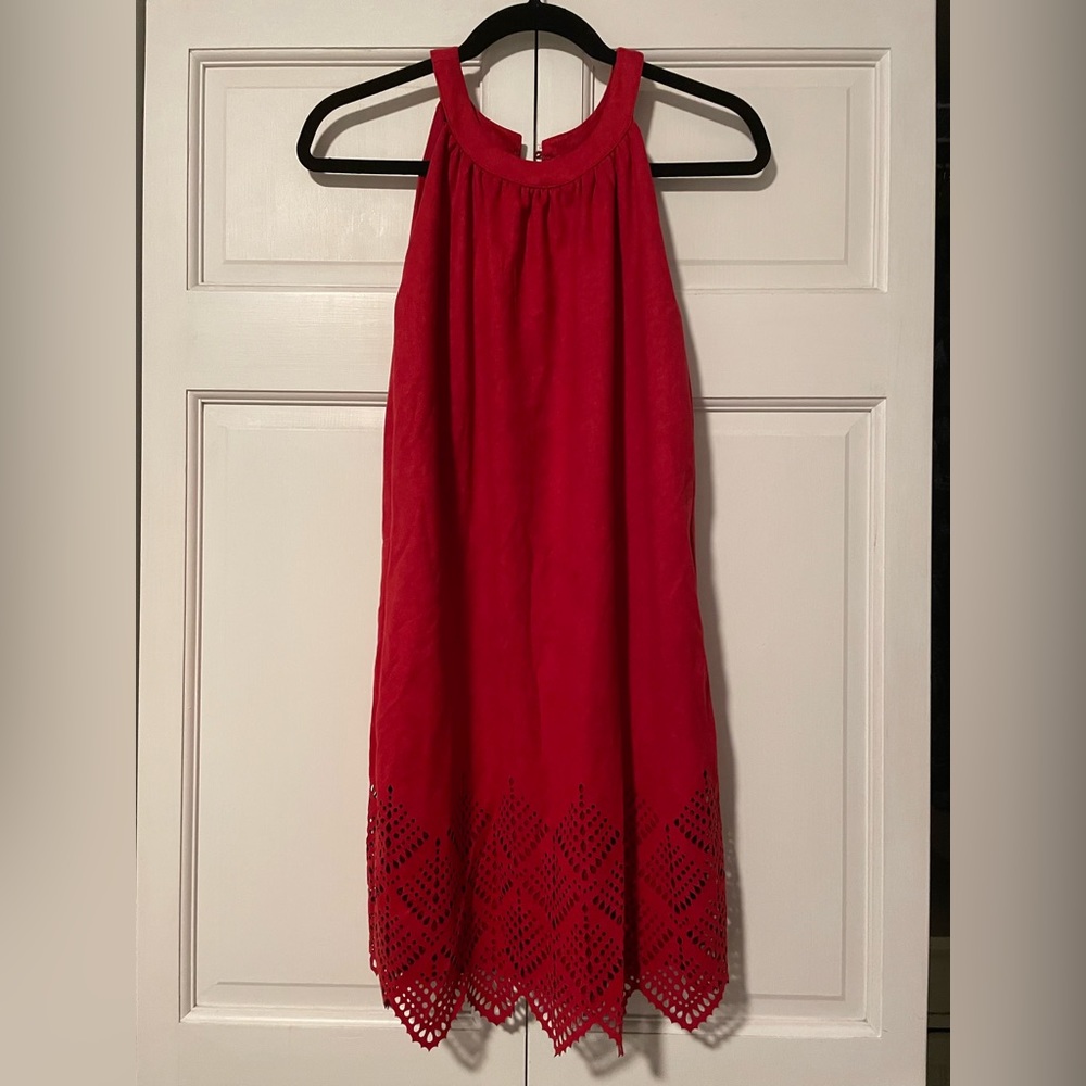 Red halter velvet holiday dress